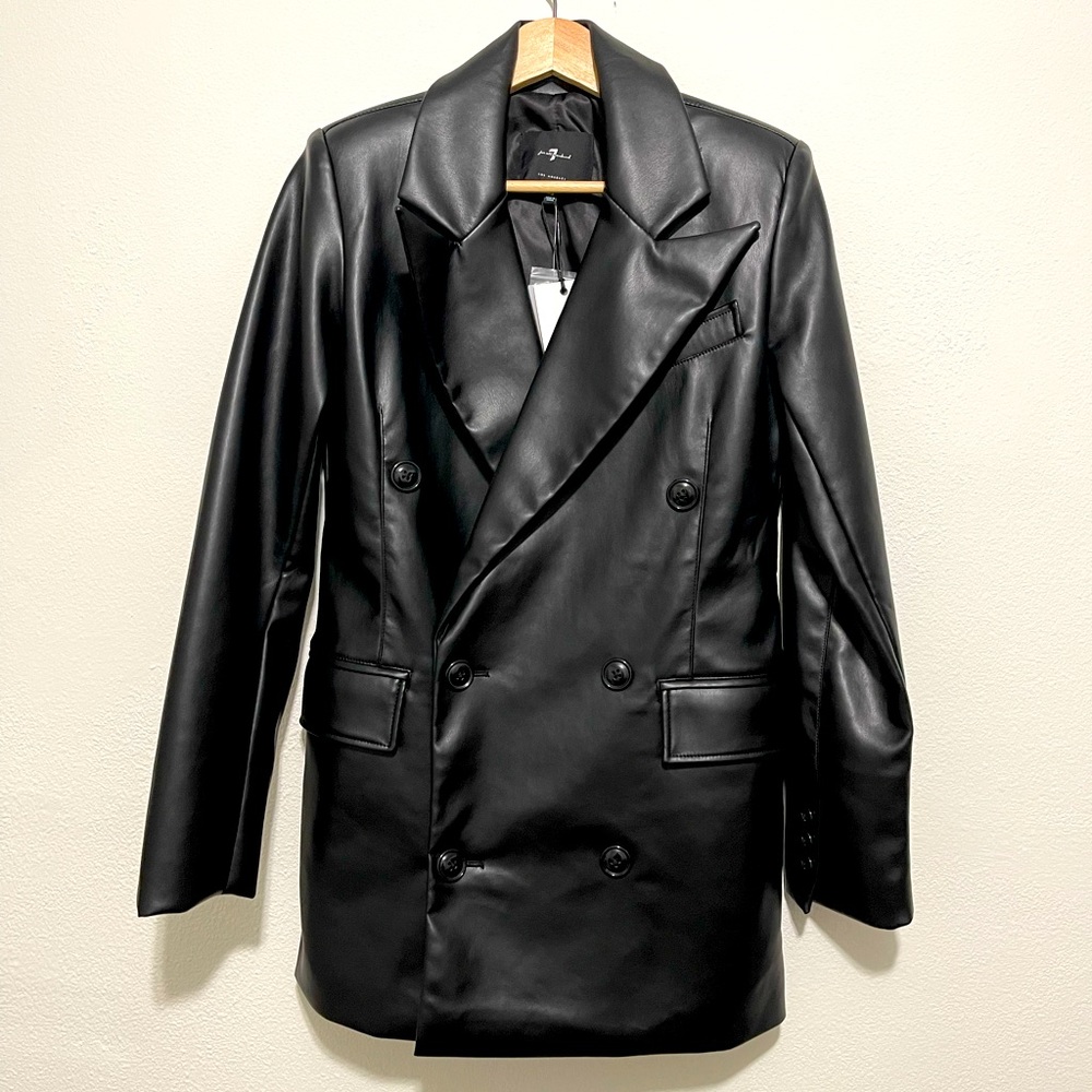 NWT 7 For All Mankind Womens Double Breasted Faux Leather Jacket